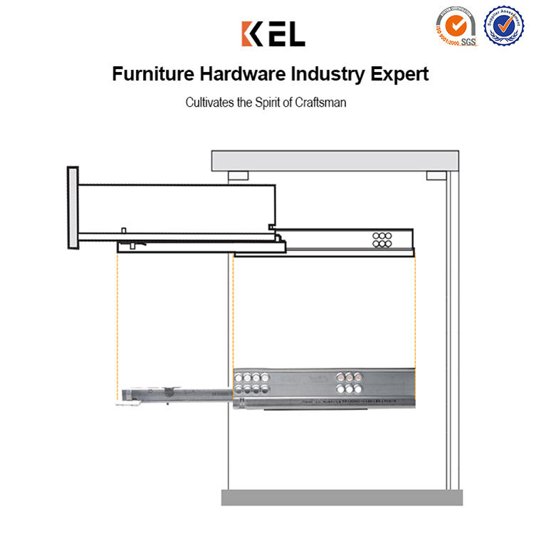 KEL 3-fold soft close heavy duty concealed telescopic kitchen cabinet drawer slide rail machinery-1